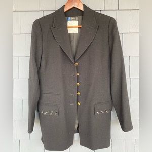 Vintage Claude Montana Paris Black Wool Crepe With Leather Trim 12  M Italy